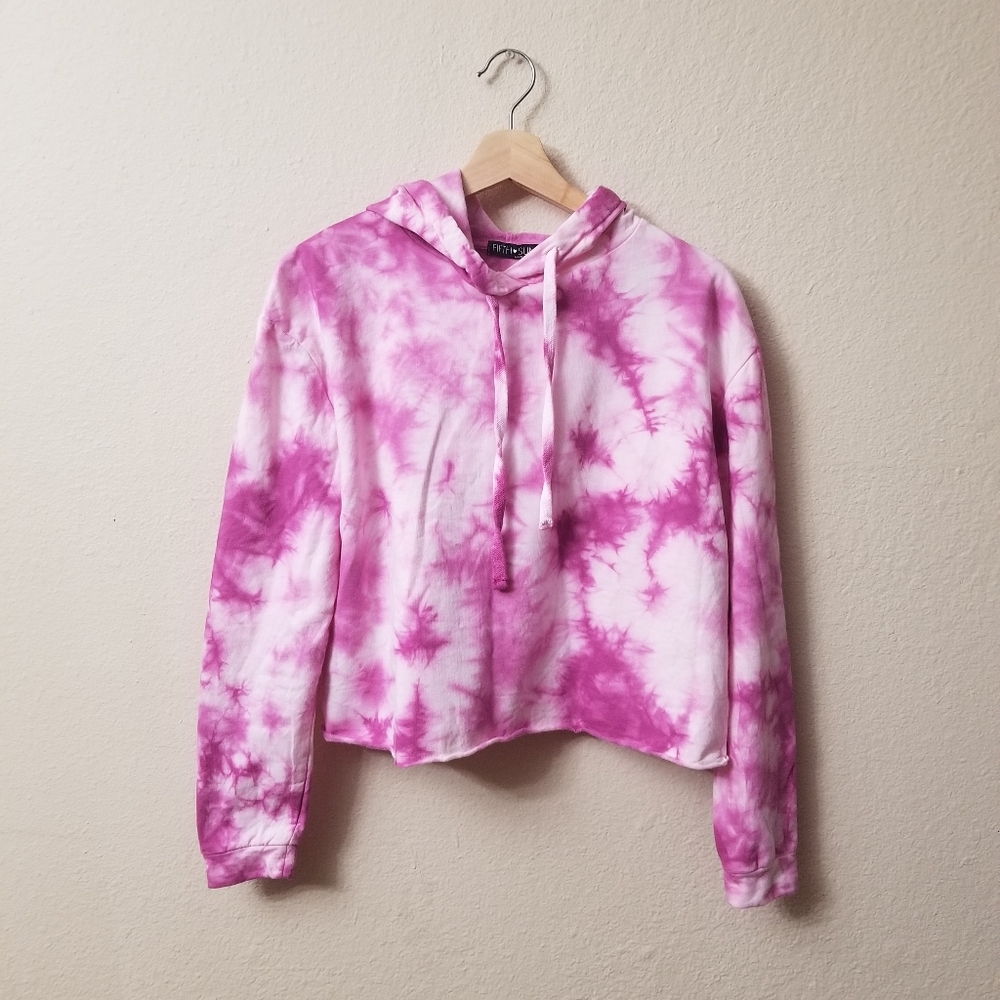 Fifth Sun Pink Tie Dye Cropped Hoodie